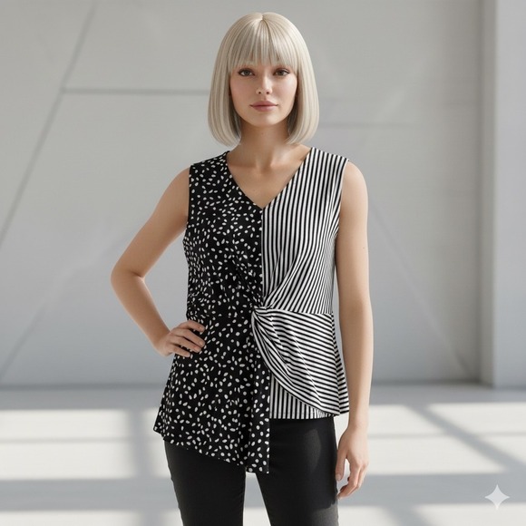 Cato Tops - Cato Sleeveless Blouse Womens 18/20W Black White Asymmetrical Twist Front Artsy